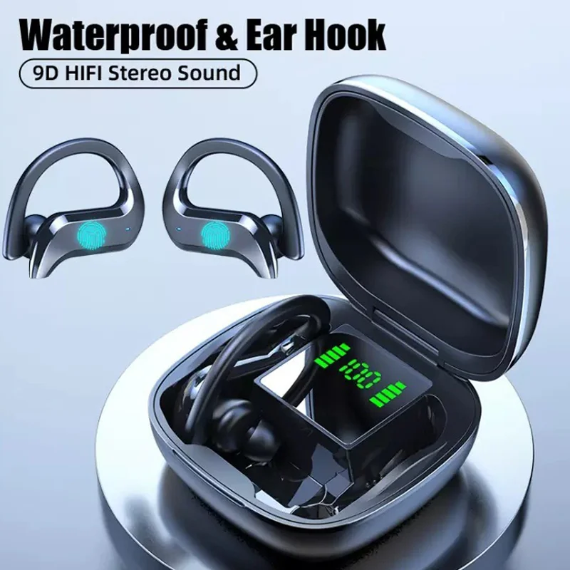 

Wireless Bluetooth 5.0 Earhook IPX5 Waterproof Sports Earbuds Digital Power Display Touch Control Headset For Android ios Phone