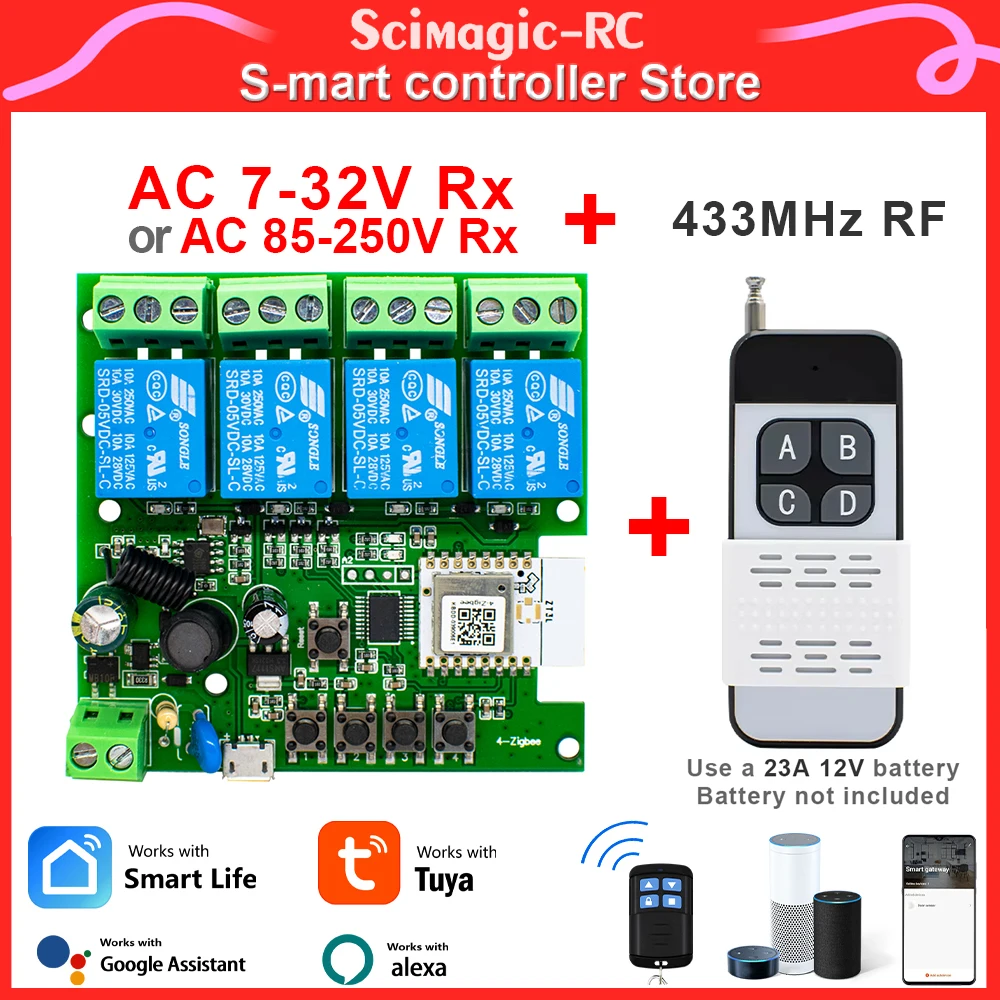 Zigbee Tuya WIFI สมาร์ทสวิทช์รีเลย์ AC/DC 7-32V 85-250V ทํางานร่วมกับ Smart Life Alexa Google Home 433mhz RF/Voice Control