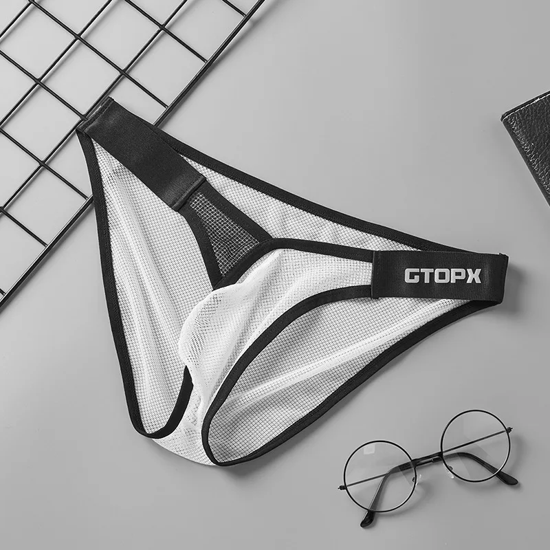 

Men's Sexy Brief Underwear Gay Erotic Low-rise U Convex Pouch Panties Mesh Breathable Quick Dry Contrast Color Transparent Tanga
