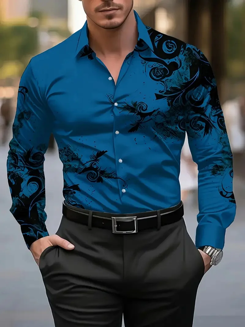 3D Printed Men's Long Sleeve Shirt Breathable Casual Suit Summer Lines Folding Suit Outdoor Holiday Casual Hawaii
