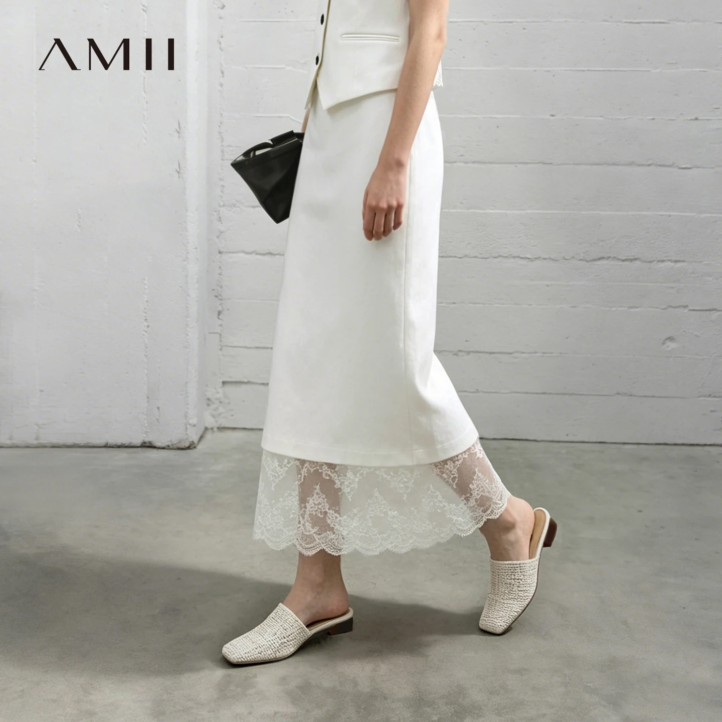 Amii Women Skirt Lace Elegant Sequin Back Slit Ankle Length Office Lady Chic Straight Skirts Casual Women Clothing 12623026
