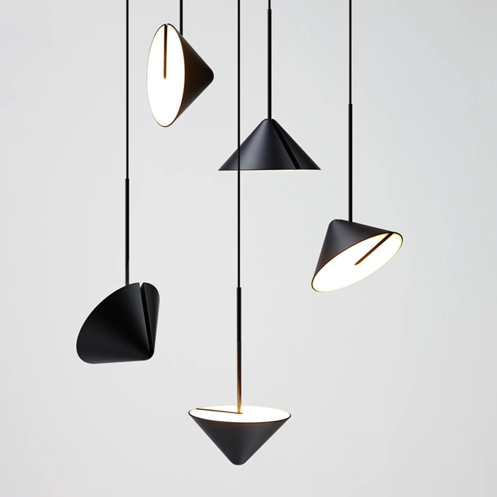 

Hot Selling Small Modern Personality Black LED 4000K Conical Pendant Lamp For Kitchen Dinning Reastruant Flexible Pendant Lamp