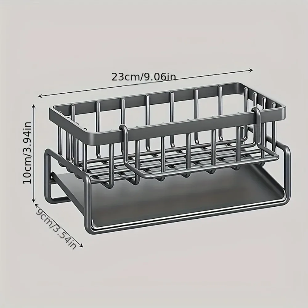 1pc scolapiatti in spugna nera con supporto per strofinacci, portaoggetti per lavello in acciaio inossidabile per spugna piatto sapone spazzole per strofinacci stracci