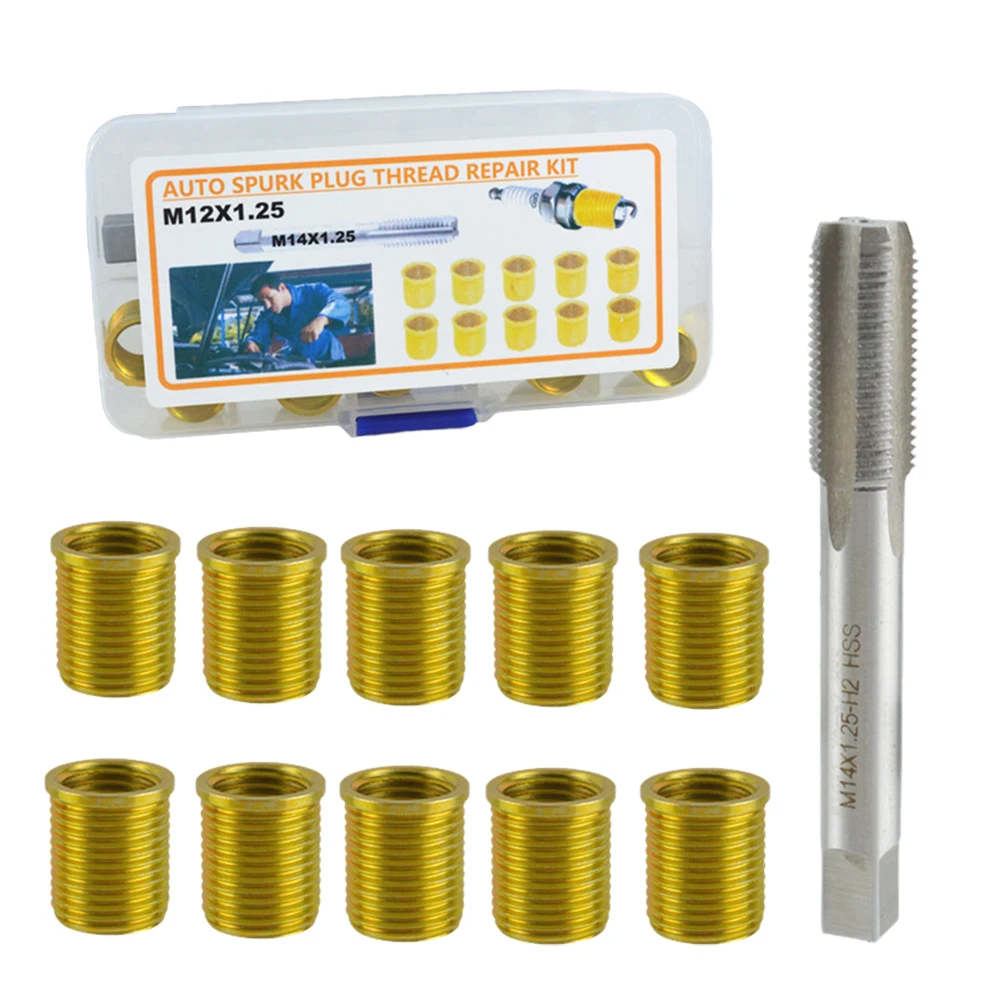 Spark Plug Thread Repair Kit M12x1.25 Inserts and M14x1.25 Tap Kit Spark Plug Thread Repair Tools Tap Spark Plug for Car Engine