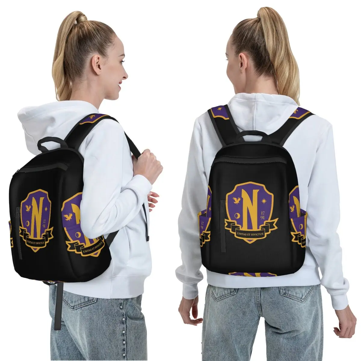 Nevermore Academy Crest (clean) Backpack Daypack Large Capacity Boys Girls BookBag School Bag Shoulder Bags for Men Women