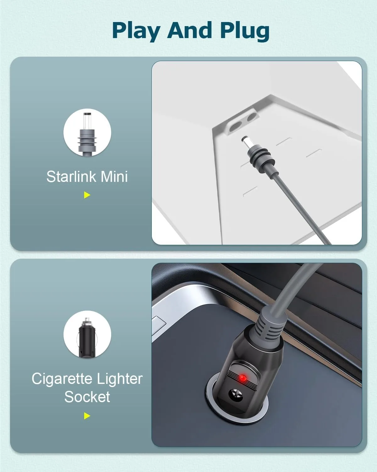Starlink Mini Power Cable Cigarette Lighter Starlink Mini DC Car Power Cable 12V Cord for Satellite Type-C/Cigarette Lighter