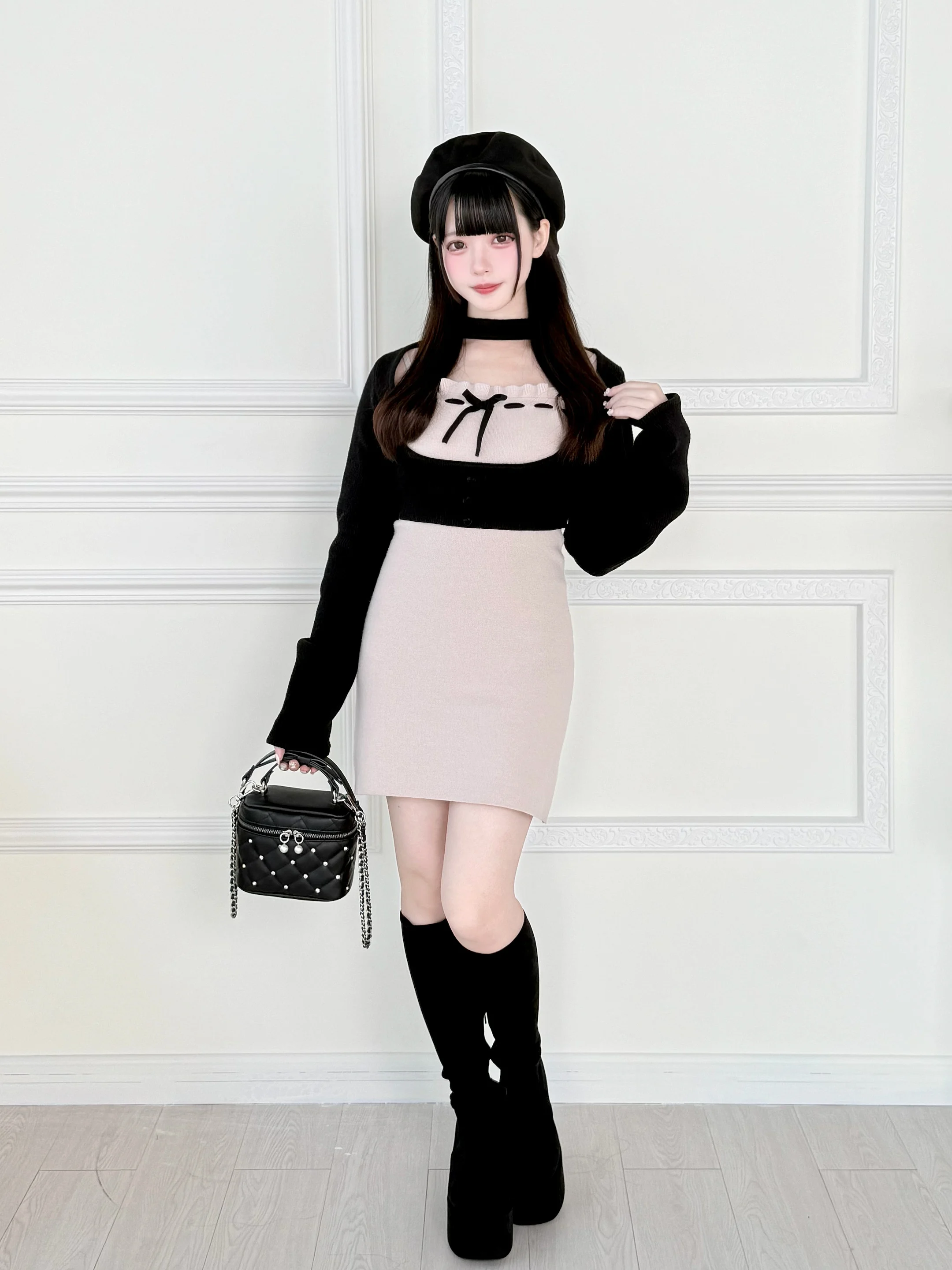 Japanese Style Mass-Produced Sweet Knitted Dress Smock 2-Piece Set New Autumn Girls Women Slimming Sweet Elegant Mini Dress