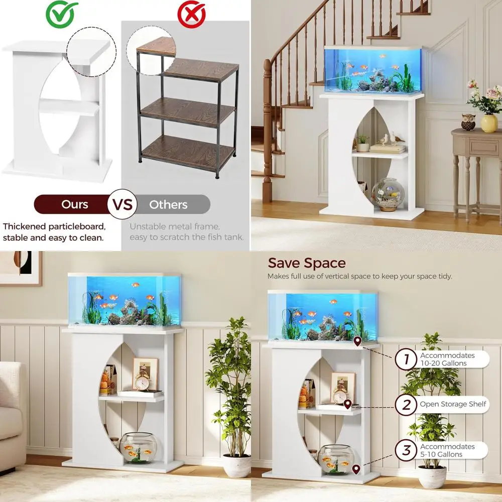 

Wooden 10-20 Gallon Aquarium Stand with 3-Tier Storage, Heavy Duty for Home Office, 23.6L x 11.8W x 29.9H, White