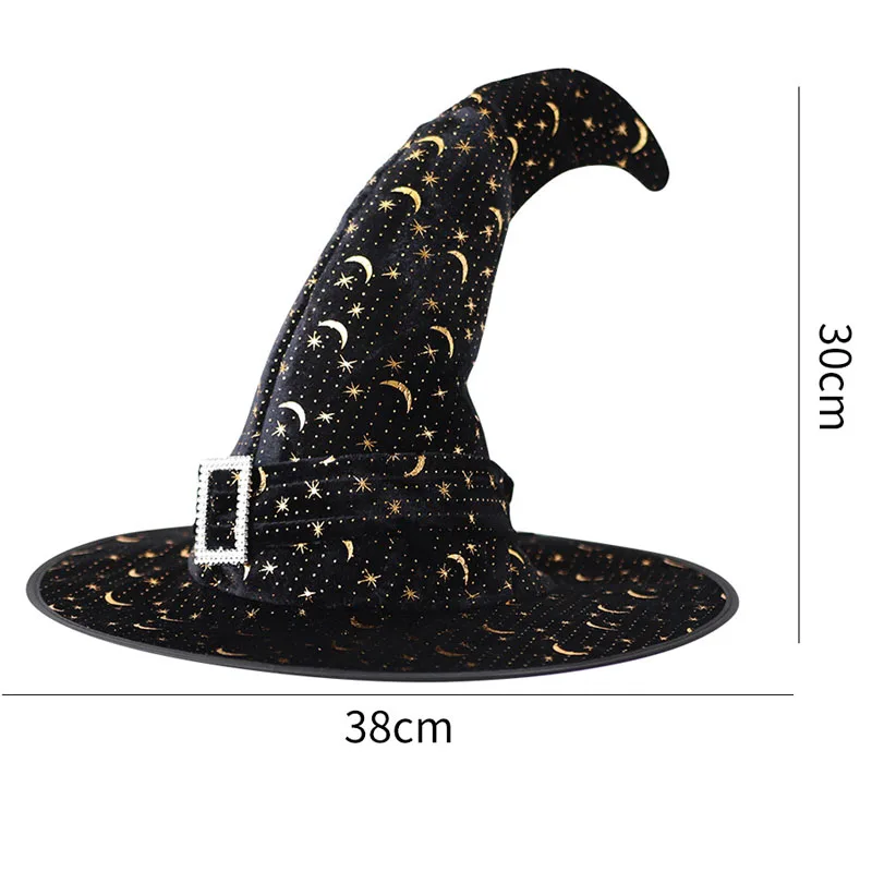 1pcs Women Men Children  Vintage Witch Hat Star Moon Printed Cap Bent Party Supplies  Costume Accessories Halloween