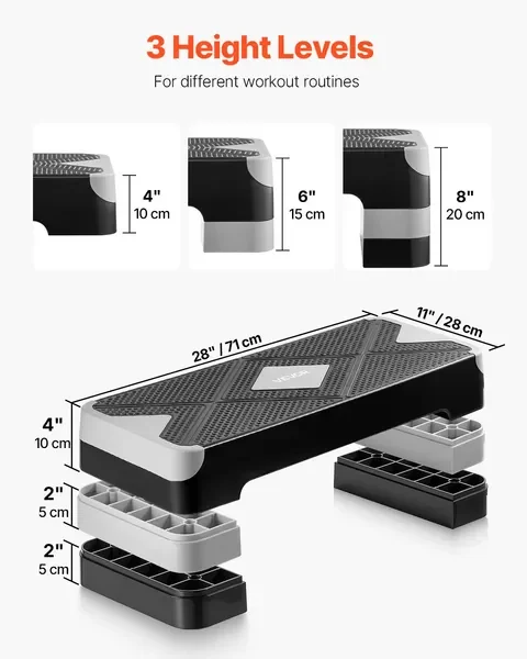 منصة خطوات AeroExercise، أداة تدريب قابلة للتعديل مقاس 28 بوصة، مدرب قلب صالة الألعاب الرياضية المنزلية غير قابل للانزلاق، رمادي