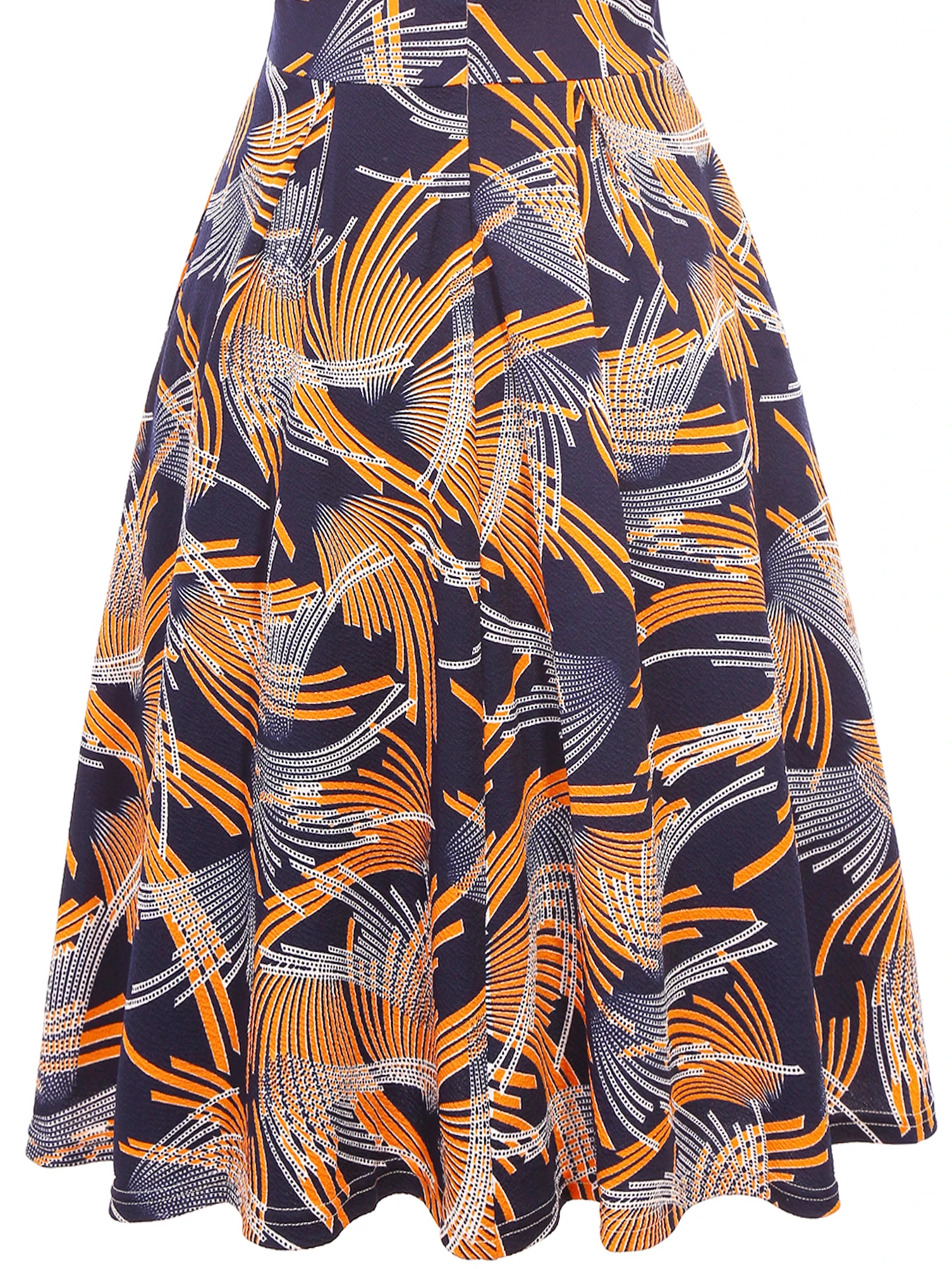 Eleganter Damen-Sommerrock im Casual-Workwear-Stil, Knielang, Modischer Abstrakter Druck, Ausgestellter Rock, A-Linien Plisseerock – Detail 9