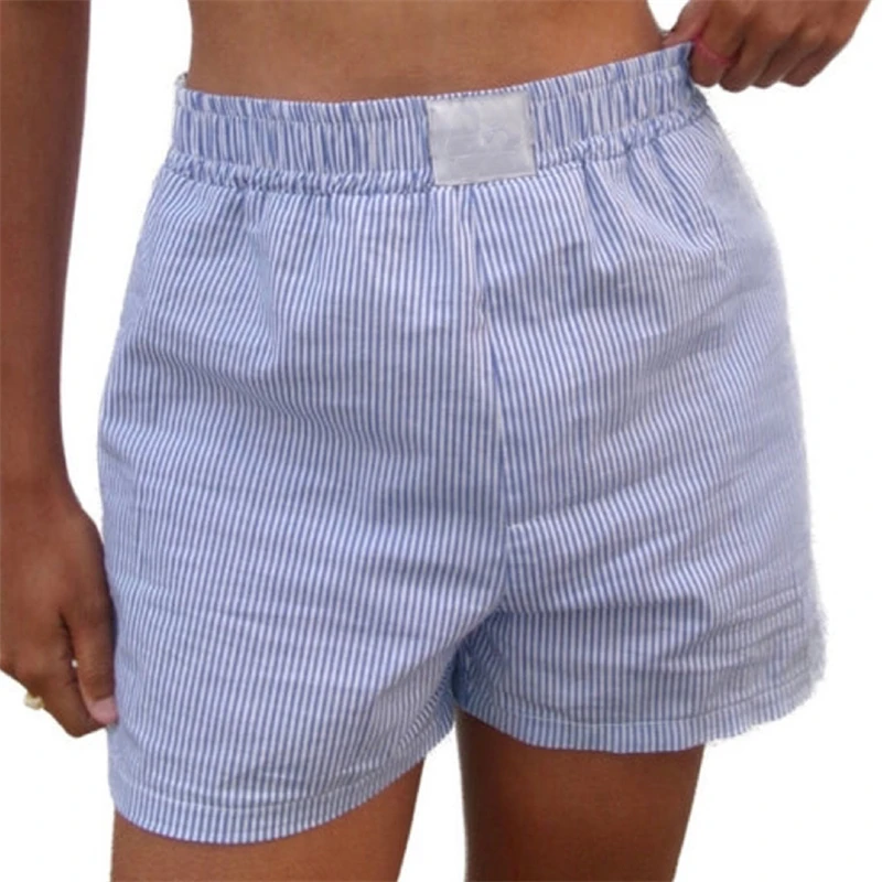 Women Y2K Striped Comfy Shorts Elastic Waist Wide Leg Short Pants Cute Comfy Pyjamas Shorts Pj Bottoms Sweat Boyshorts