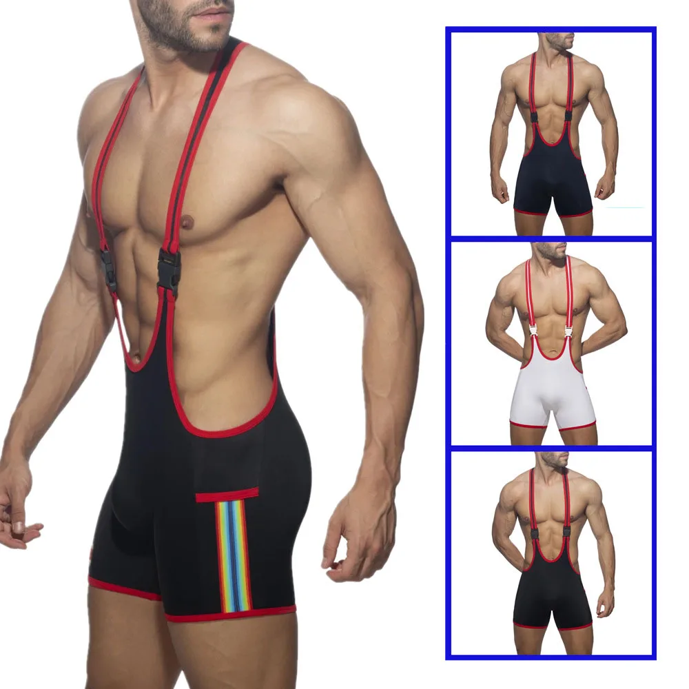 

Men's Sexy Front Buckle Jockstrap Bodysuits Sportwear Fitness Wrestling Singlet Male One-piece Jumpsuit Underwear Man Bodywear