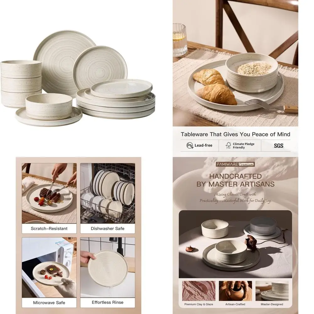 

Набор посуды из керамогранита с спиральным узором на 4 персоны, 12 предметов, с реактивной глазурью с эффектом крапинок, безопасен для микроволновой печи и посудомоечной машины, цвет Shell B