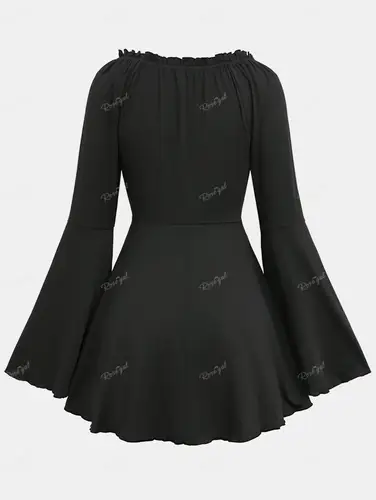 Imagen 2 del producto ROSEGAL, camiseta de talla grande para mujer, estampado de figura Floral, Tops con volantes fruncidos y cordones, ropa de calle femenina de otoño, camiseta con mangas acampanadas 4XL