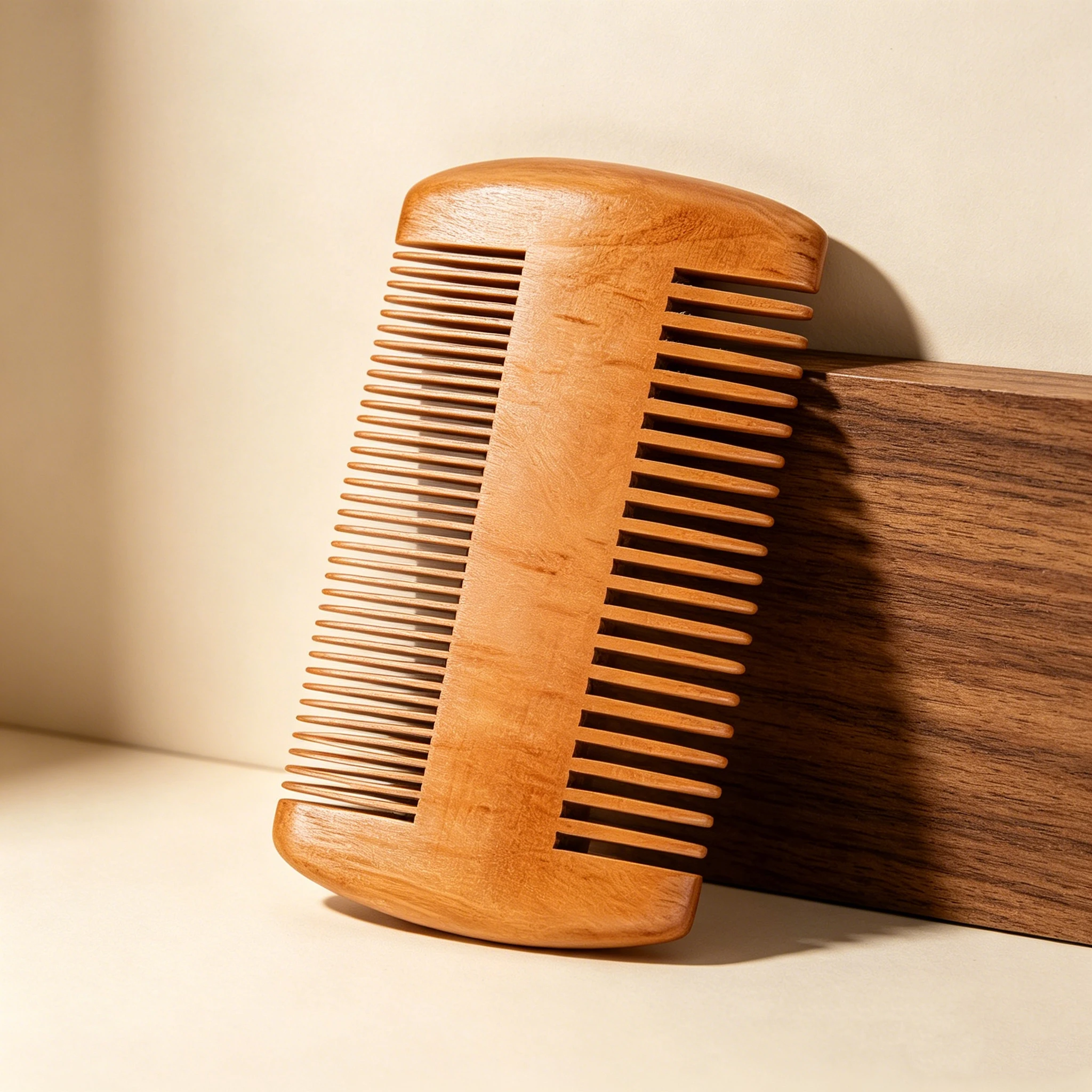 1-Piece Double Side Wooden Hair Comb Portable Fine & Wide Tooth Anti-static Detangling Comb Travel Daily Hair Grooming Accessory