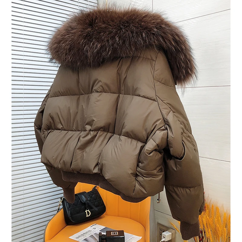 2023 New Winter Women's Warm Goose Down Jacket With Big Real Raccon Collar Thick Women Short Coat Luxury Outwear Female Coat