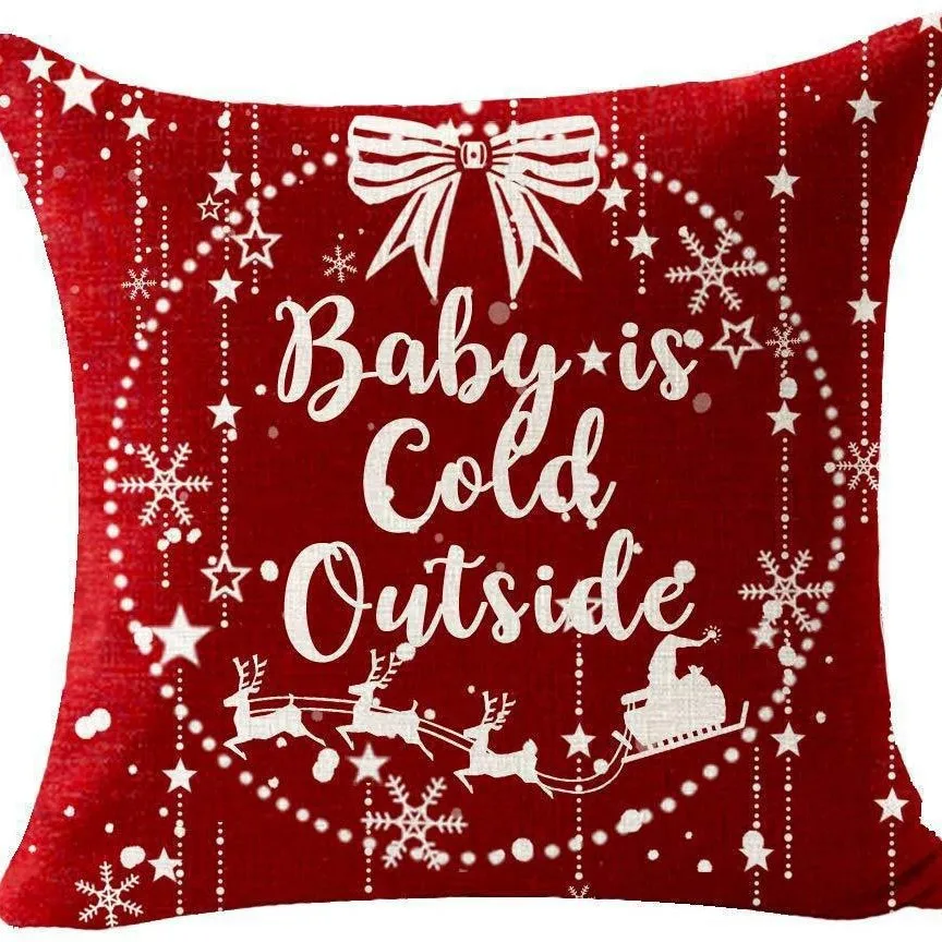 Christmas pillow cover, red letter elk print linen cushion cover, sofa cover to set the holiday decoration