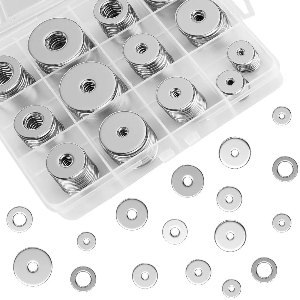 

100 Pieces Assorted Washers Kit 304 Stainless Steel Metal Flat Washers for Screws and Bolts M3-M12 Large and Small Hardware Tool