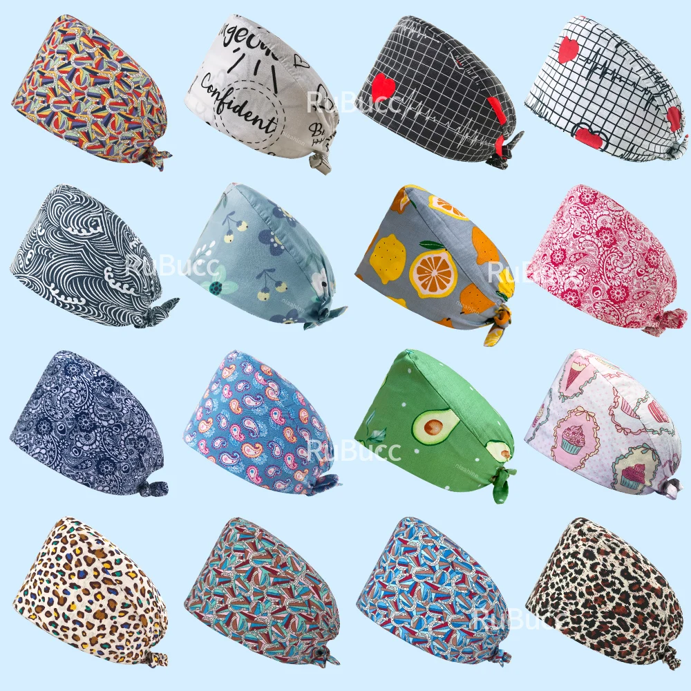 Nurse Accessories Medical Scrub Hat with Sweatband Adjustable Hats Head Cover for Women and Men Pet Vet Surgery Caps with Button