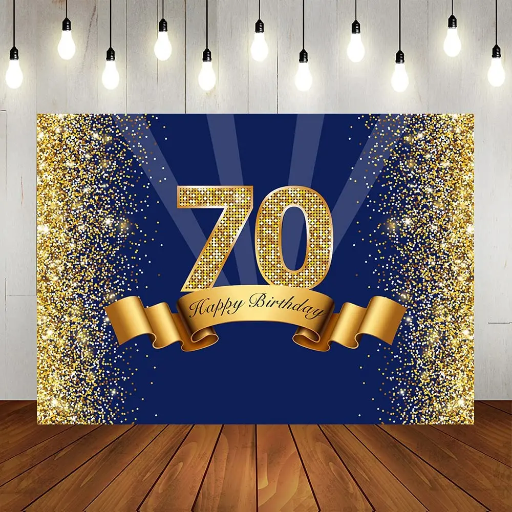 성인 남성용 사진 배경 반짝이는 네이비 골드 스팟, 70 세 생일 파티 배경 배너