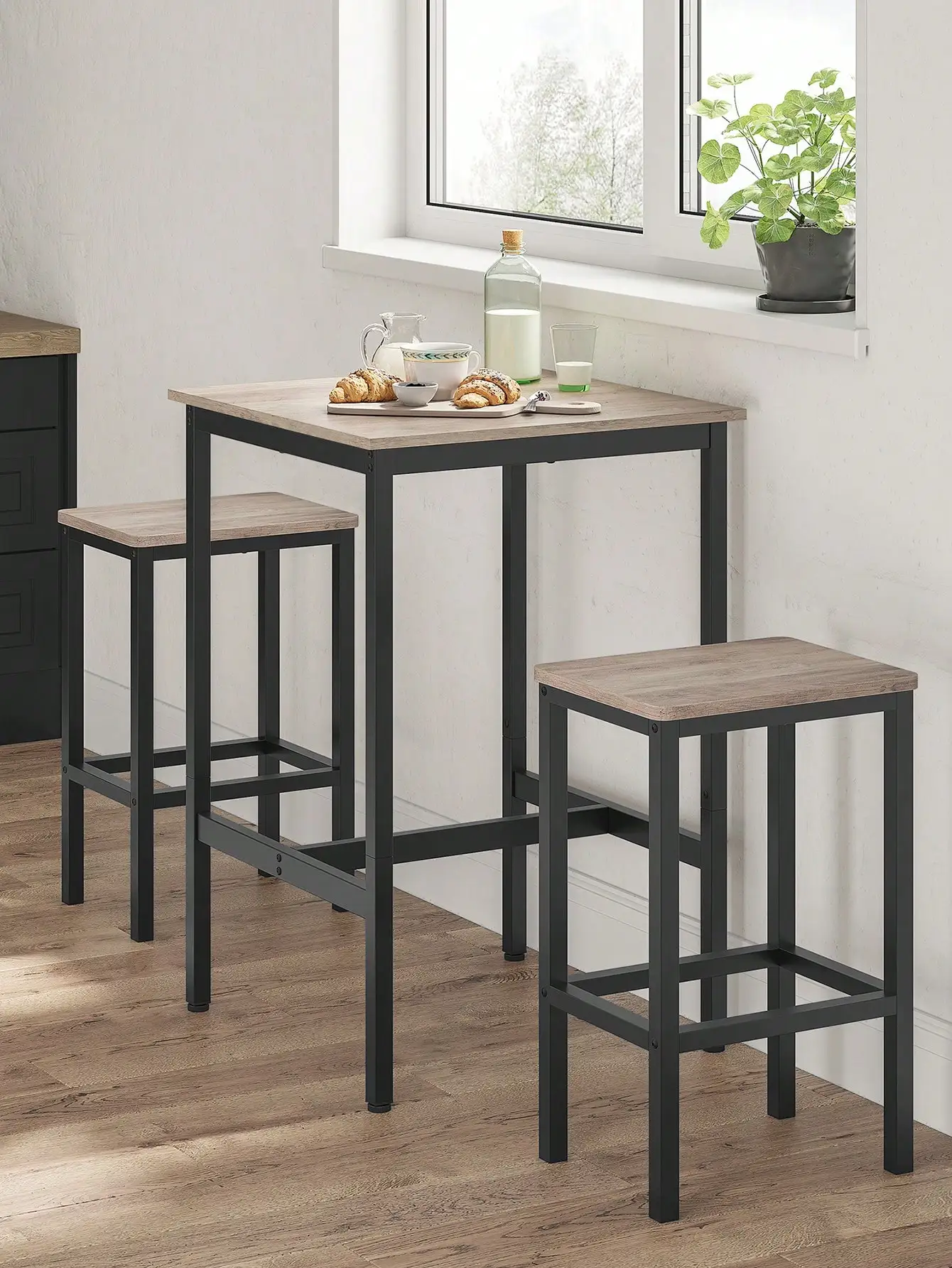 Tavolo da Bar quadrato per la colazione VASAGLE, telaio in acciaio resistente, 60x60x92 cm, facile montaggio, soggiorno da cucina, stile industriale