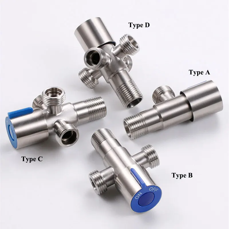304 Stainless Steel Angle Valve G1/2 Thread 1 In 2 Out Hot Cold Water Shut Off Valve Bathroom Toilet Kitchen Sink Plumbing