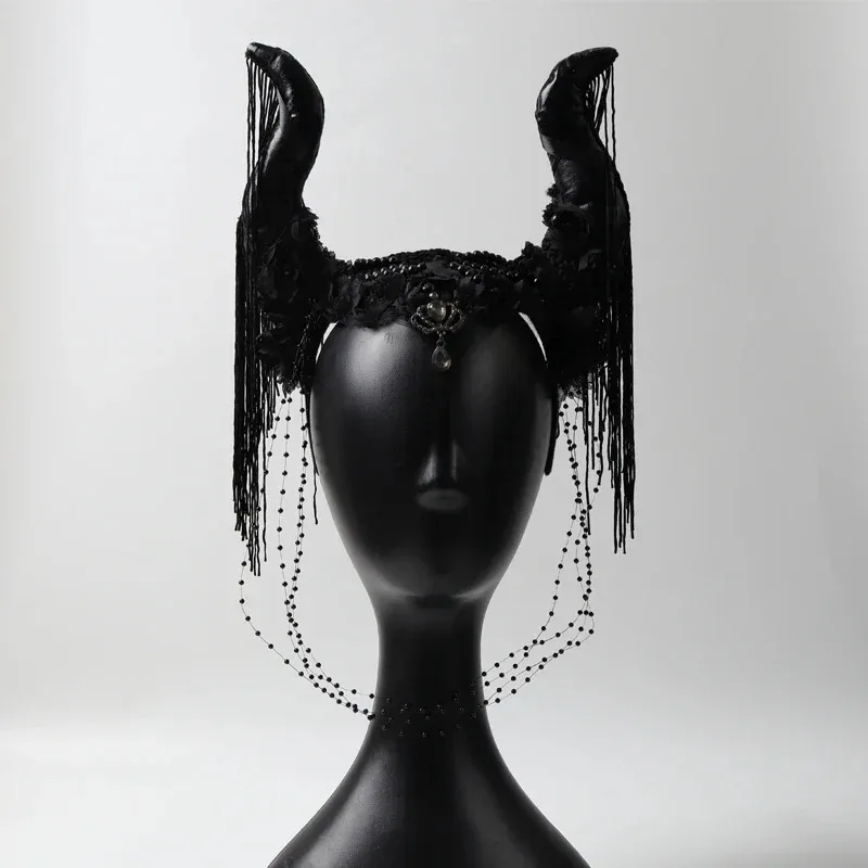 

Индивидуальный темный сценический забавный рог, преувеличенный головной убор, повязка на голову для подиума, маскарадная маска