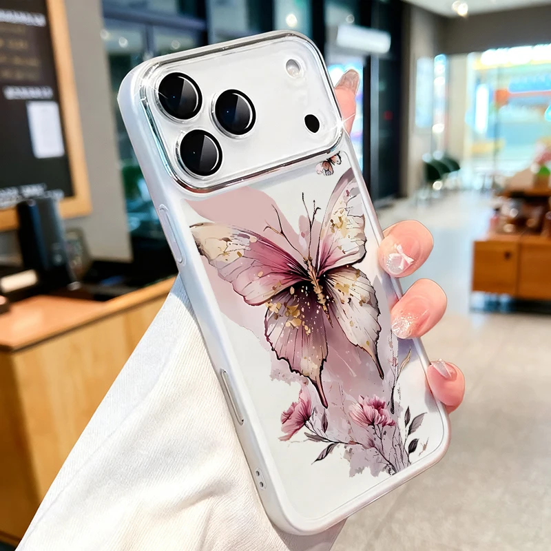 Handyhülle mit Blumen- und Schmetterlingsmuster für iPhone 17 Pro Max Air 16 14 15 Pro Max 13 12 Pro 15 Plus, Len-Schutz, weiche, klare Abdeckung
