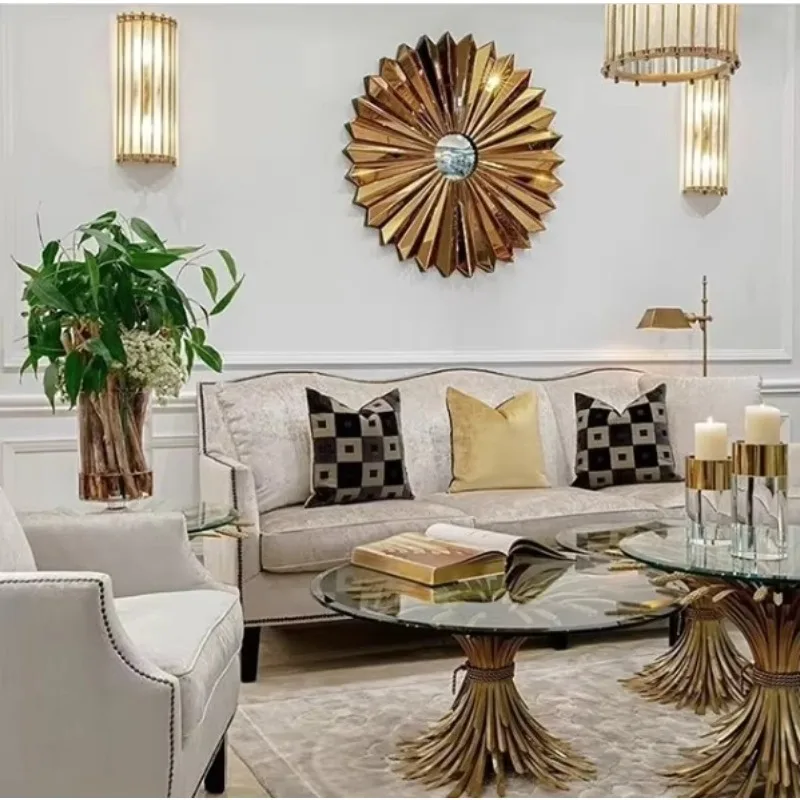 Luxury Modern Wood Steel Round Hanging Decorative Mirror Makeup Mirror Bathroom Mirror Living Room Bedroom