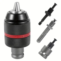 4set/set Drill Chuck Adapter Kit 1-13mm Self Tighten Hand Drill Chuck Keyless 1/2inch-20UNF with Shank 1/4inch Hex Shank 1/2inch