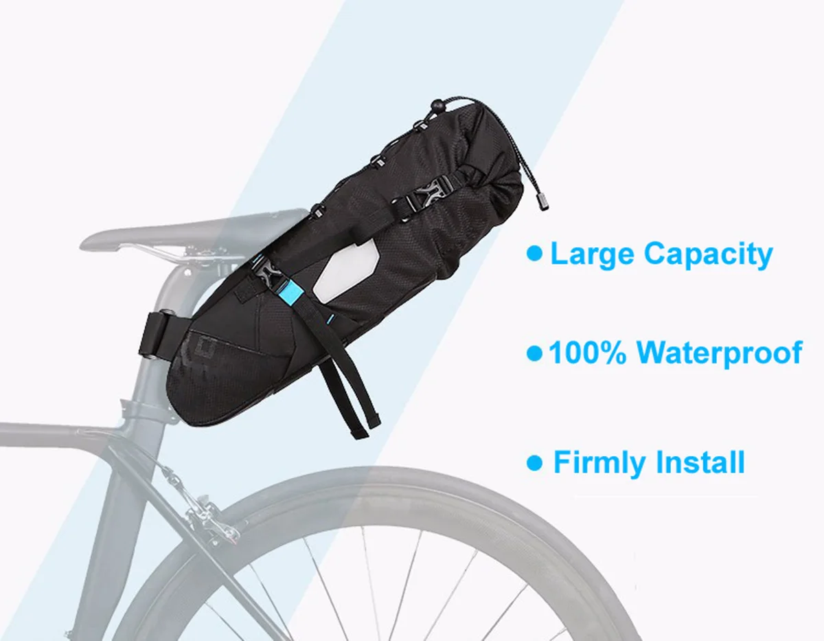 

10L Portable 100% Waterproof Bike Bag Durable Adjustable Saddle Bag Cycling Mountain Bike Back Seat Rear Bag Bicycle Accessories