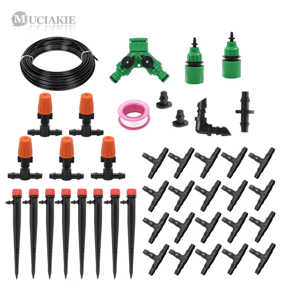 

MUCIAKIE 1 Set 2 Ways Garden Automatic Micro Dripper Misting Irrigation System 1/4'' Hose Watering Kits Pin Sprinkler Mist Spray