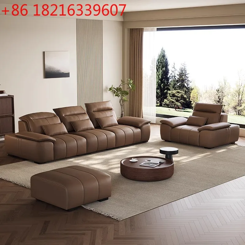 

Итальянский минималистичный современный минималистичный диван первого слоя из воловьей кожи, прямой регулируемый подголовник, диван