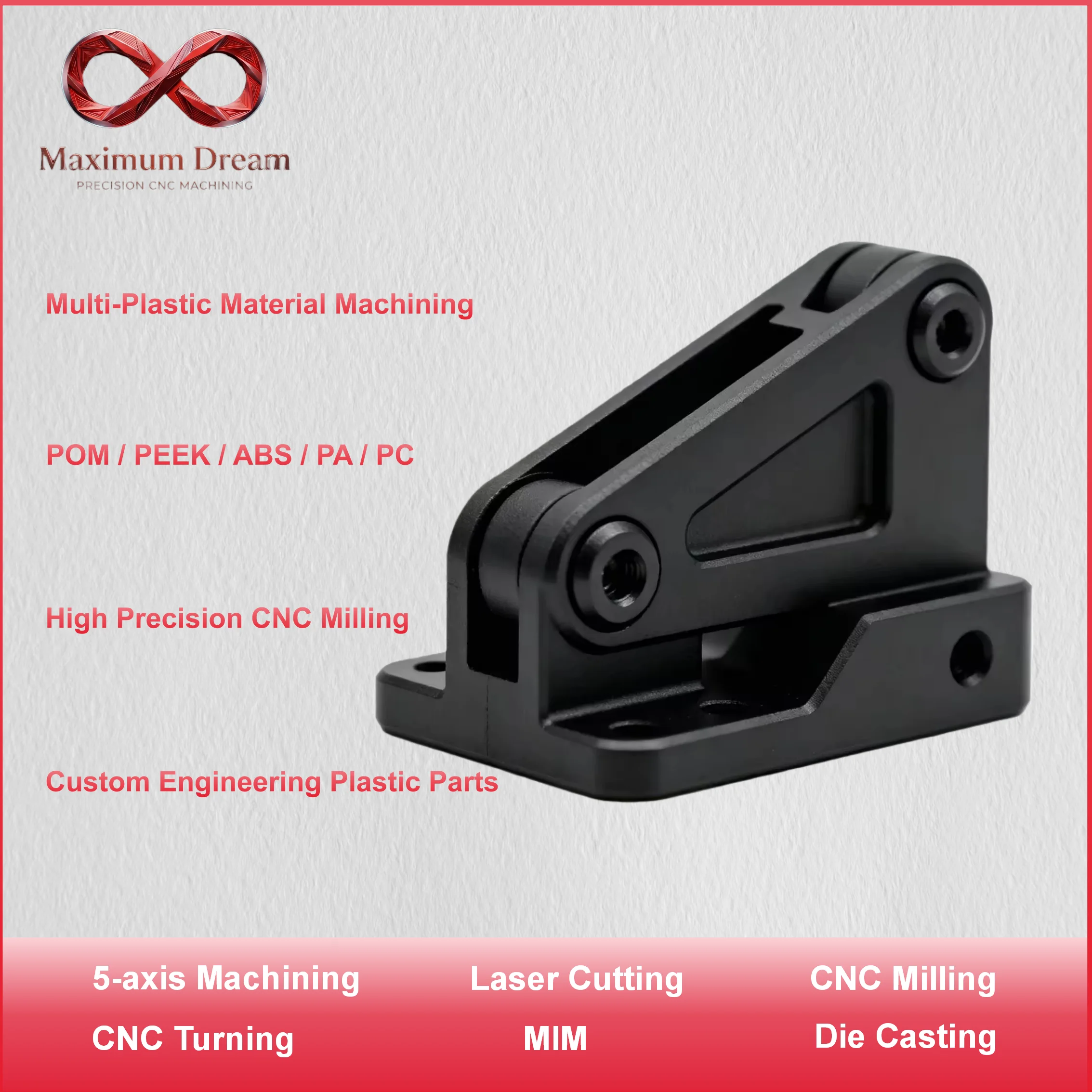 Custom CNC Plastic Milling Turning Service, High Precision 5-Axis Machining Engineering Plastic Parts Fabrication, 1pc