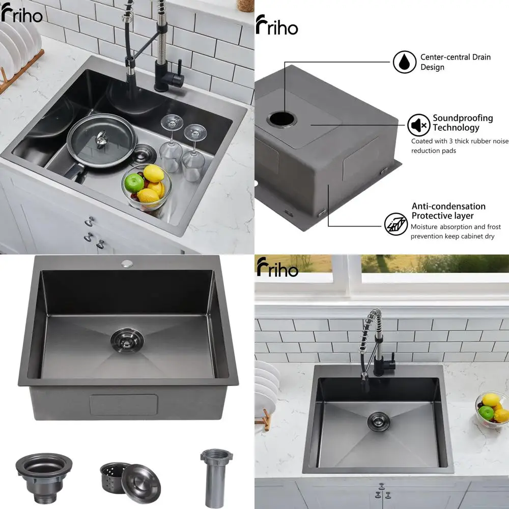 

Кухонная мойка 25x22 см, черная, встраиваемая, из нержавеющей стали, квадратная, для автодомов и прачечных, глубокая одинарная чаша, для установки с верхним монтажом