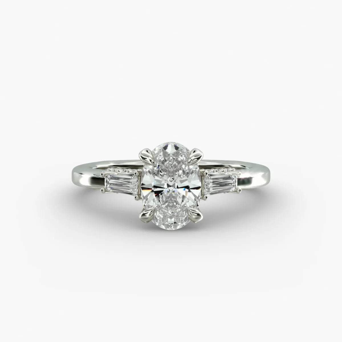 Three Stone Diamond Ring In 14K White Gold Oval Cut Lab Grown Diamond Euro-shank Hidden Diamond Ring Anniversary Gift For Wife