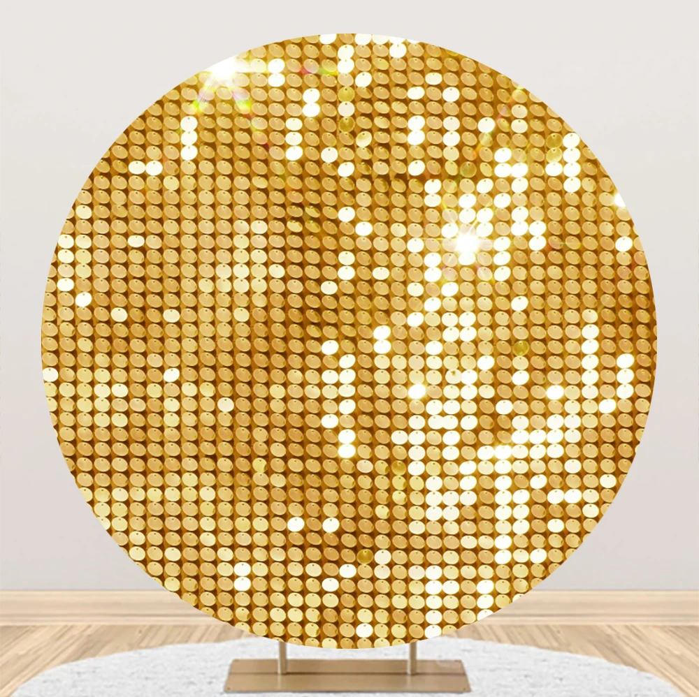 Glitter Light Round Backdrop Cover Shiny Sequin Pattern Adult Girl Boy Baby Birthday Let\'s Glow Party Photography Background