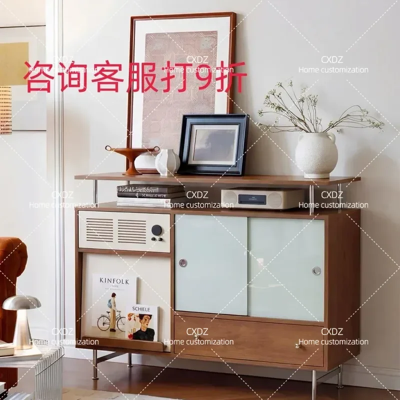 Retro Solid Wood Dining Sideboard Medieval Antique Style Living Room Small Apartment Wall Mounted Locker Storage Entrance