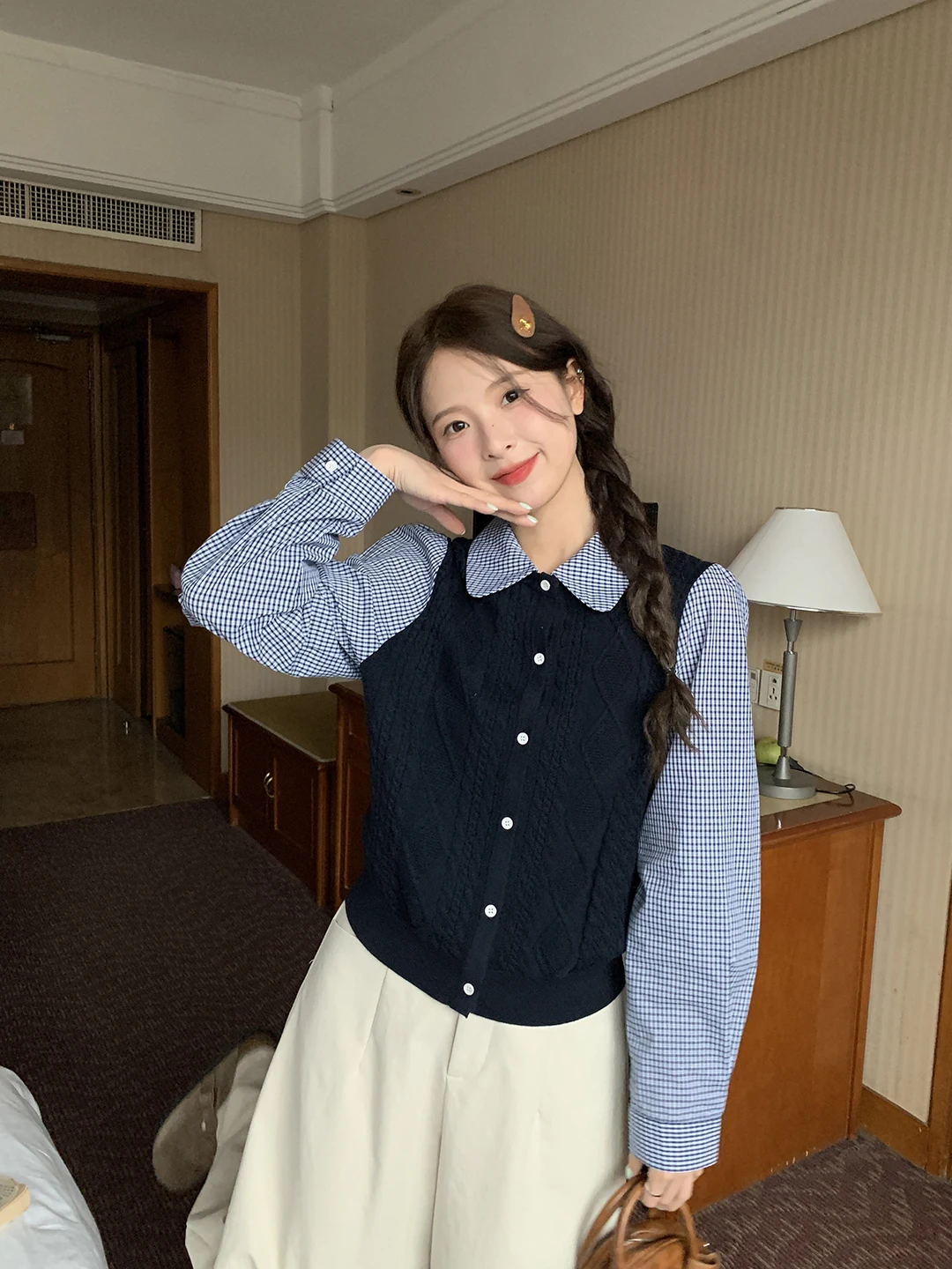 

Lixiaotuan Knitted Twisted Cardigan Korean Sle Casual Design Sense Slimming Top Soft Polyester Blend Long Sve College St...