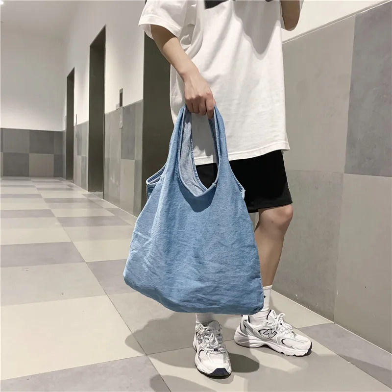 Teenager Female Casual Tote Bag Denim Fashion Single Shoulder Bags for Woman Handbags Big Portable Clutch Purse Shopping Bag