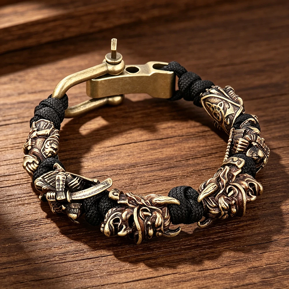 Vintage Hannya Mask Paracord Bracelet Punk Rock Unisex Handmade Adjustable Samurai/Knight Talisman Jewelry Gift Dropshipping