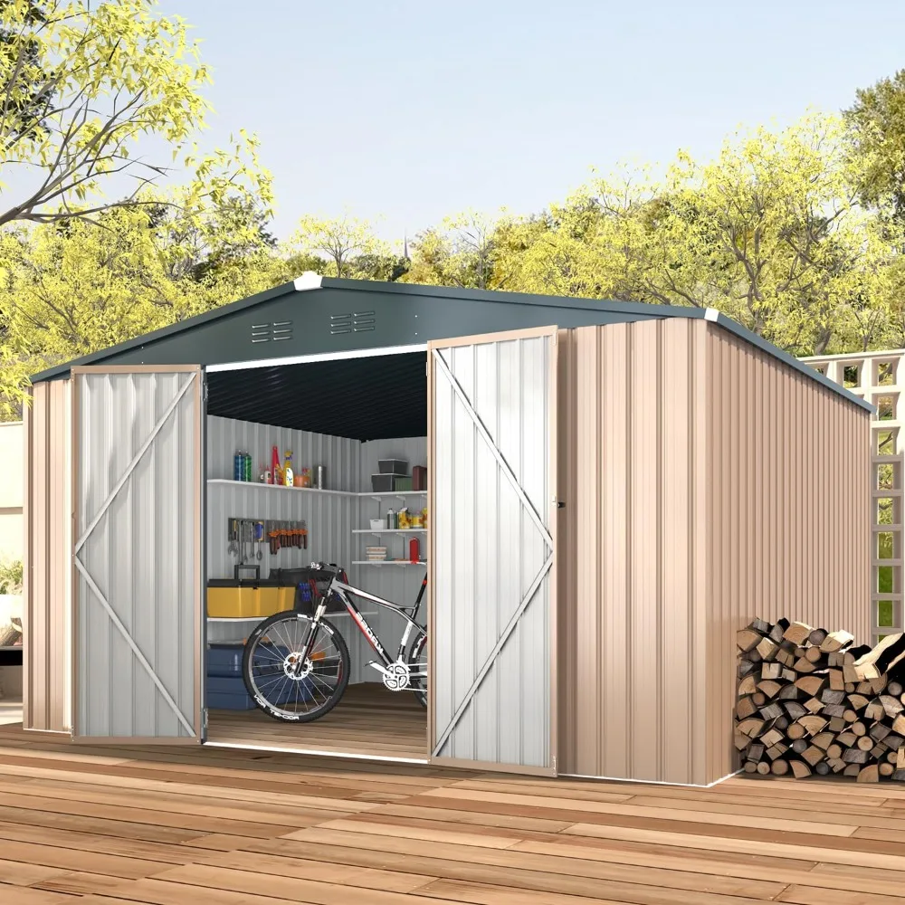 

12' x 10' Metal Storage Shed,Extra Large Yard Steel Shed (116 Sq.Ft Land) with Design of Lockable Doors,Tool and Utility Storage