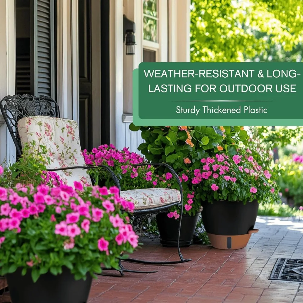 12/10/8 inch self watering pots for indoor plants plastic large plant pot for outdoor plants, water level window & spacious rese