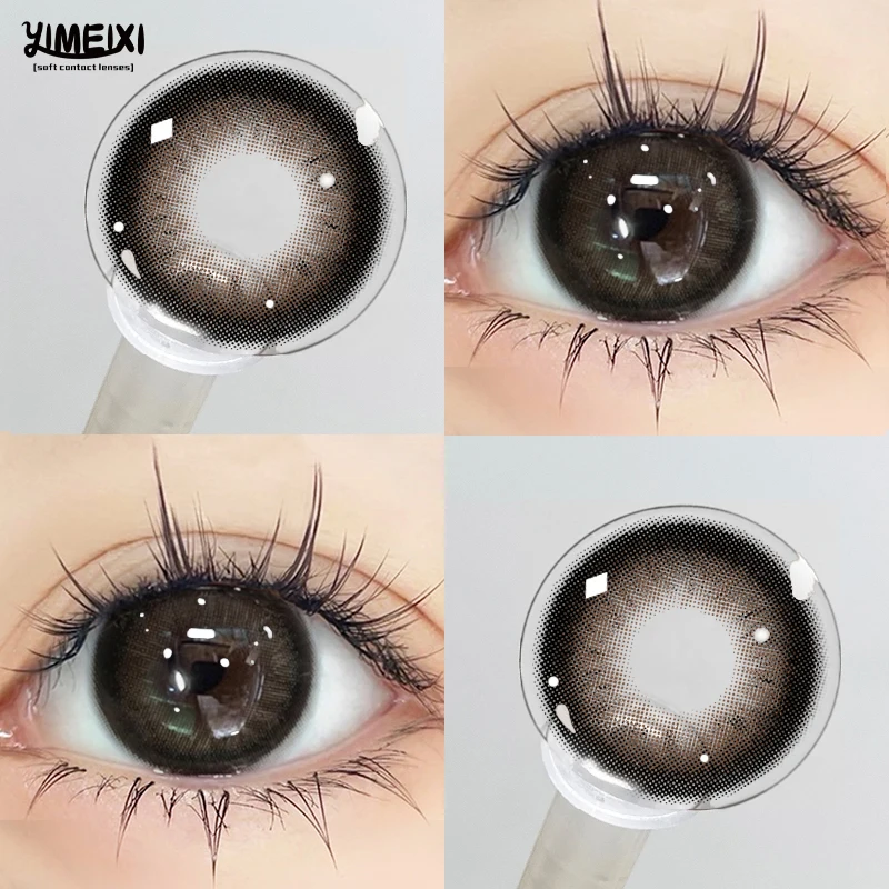 YIMEIXI 2pcs Brown Colored Beautiful Pupil Contact Lenses Cosmetic for Eyes With Diopter Natural Prescription Large Diameter New