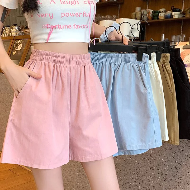 

Лето 2022, женские лаконичные эластичные короткие брюки с высокой талией, женские однотонные удобные мешковатые беговые брюки, женские корейские хлопковые брюки