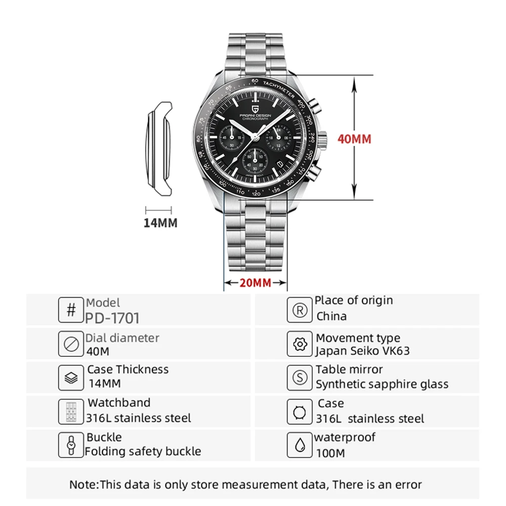 PAGANI DESIGN Men's Watches Luxury Chronograph Quartz Watch Luminous Multifunctional Wristwatch Complete Calendar And Auto Date