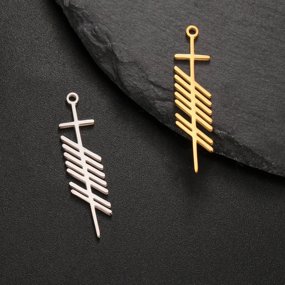 EUEAVAN 5pcs Ogham Necklace Pendant Love Wisdom Strength Ancient Irish Rune Alphabet Stainless Steel Charm Amulet Jewelry Making