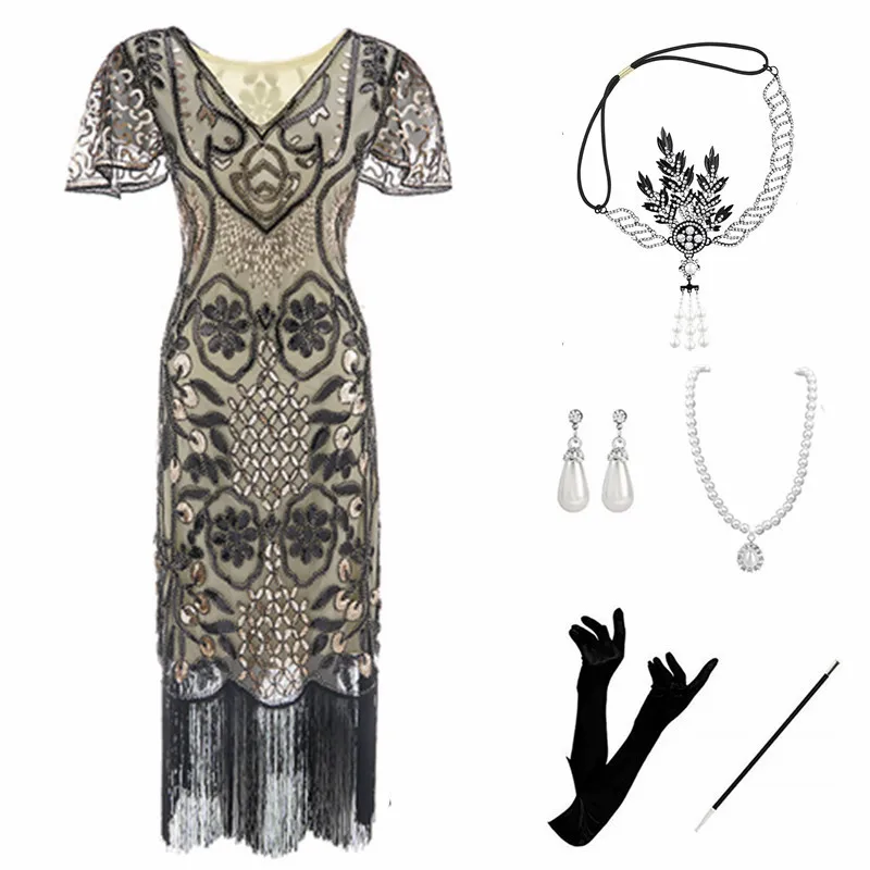 Faionable Beaded Dr Glittering Tassel Gatsby Retro Dance Par ort Skirted Evening Gown ort Sve Women's Dr