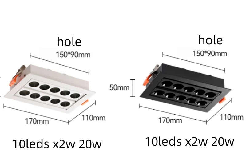 20W 40W Dimmable AC90V-260V  LED grille Downlights Epistar Chip Recessed Ceiling Lamps Spot Lights For Home illumination